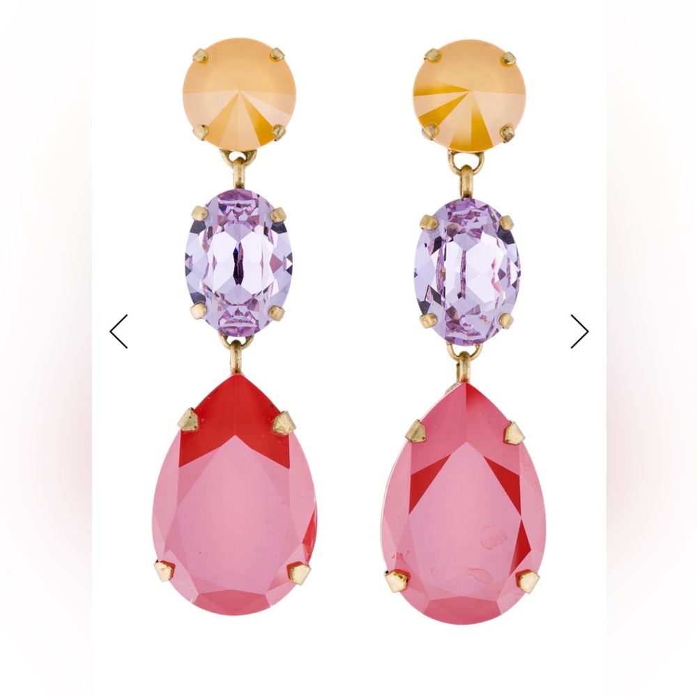 Roxanne Assoulin Pink, Yellow and Lavender Drop Crystal Earrings